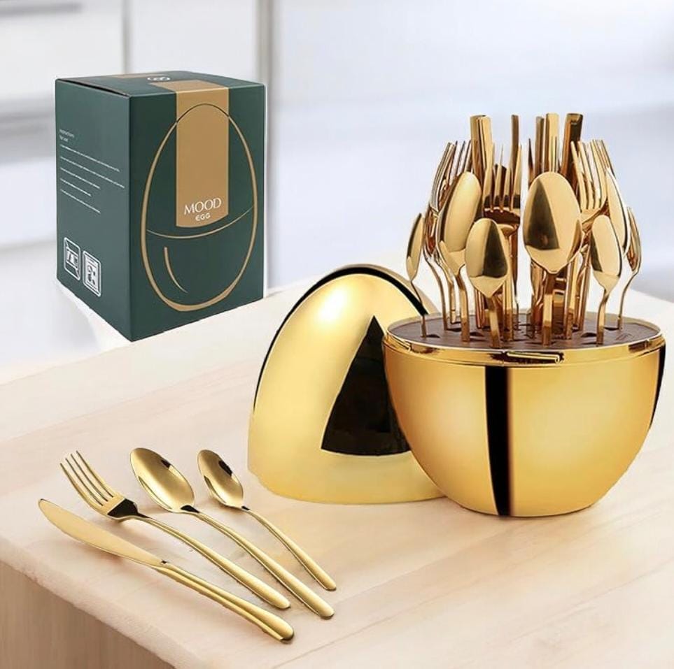 24pc Gold Egg-Shaped Cutlery Set