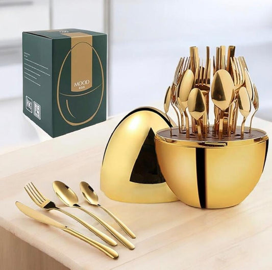 24pc Gold Egg-Shaped Cutlery Set